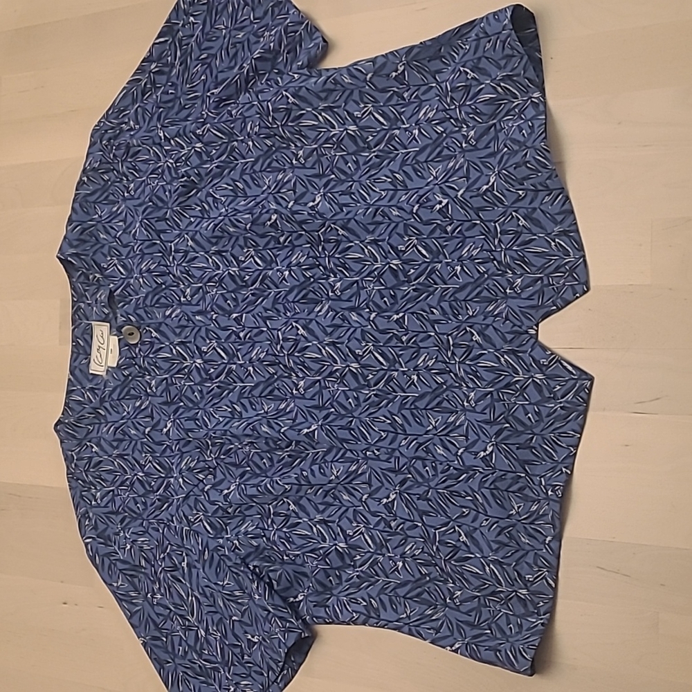EUC Kathy Che Blue Tropical Pattern Vintage Blouse